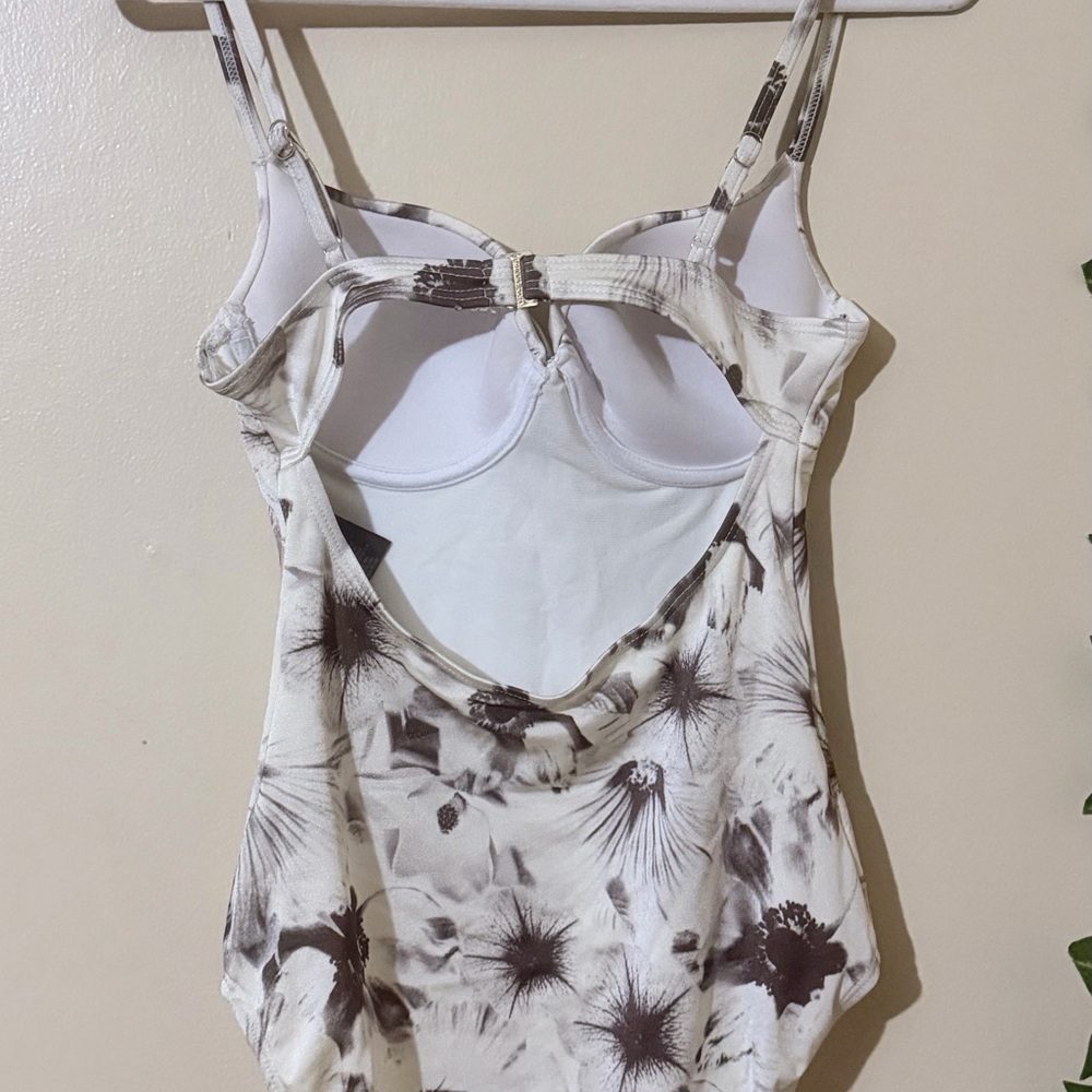 Vince Camuto Cream One-Piece Swimsuit with Brown Floral Print Size S (4) - Picture 4 of 8